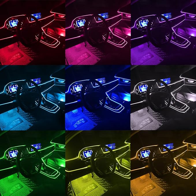 Car LED Lights, Interior Car Lights with Wireless APP/RF Remote/Button Control, Car Ambient Lighting Kit with 236" Integrated Molding Fiber Optic RGB Sync to Music (USB)