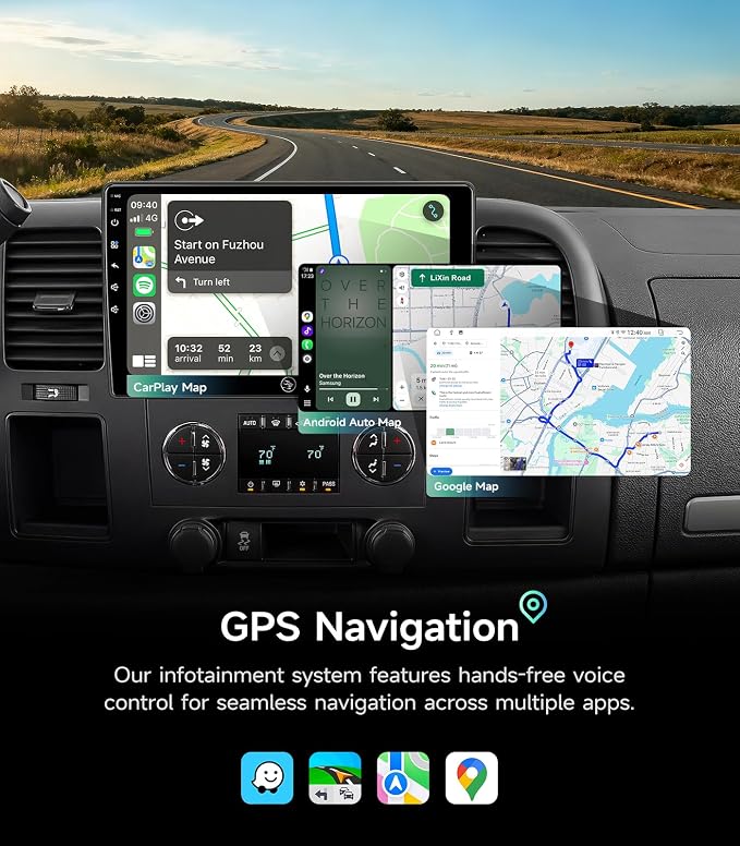 Car Radio Stereo for Chevy Silverado GMC Sierra 07-13, CarPlay Android Auto | 10.2-inch IPS HD touchscreen, 64G storage, 5G WiFi GPS, Bluetooth FM AM SWC, plug-and-play, 1080P backup camera