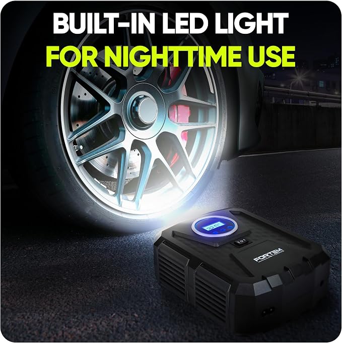 Tire Inflator Portable Air Compressor, Air Pump for Car Tires and Bikes, Car Tire Pump w/Auto Shut Off, 150 PSI, 110V AC 12V DC, LED Light, Carrying Case, Perfect For Men, Women