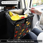 Car Trash Can Organizer Bin with Adjustable Strap for Back Front Seat Console Waterproof Leakproof Collapsible Portable 11 Inch Autumn Leaf Pattern Black