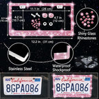 27-Piece Bling Car Accessories Set - Universal Fit Steering Wheel Covers, License Plate Frames, Phone Holder, Car Fast Charger, Coasters (Pink)