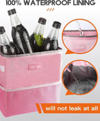 Car Trash Can with Lid and Storage Pockets - 100% Leak-Proof Organizer, Waterproof Garbage Can, Multipurpose Trash Bin for Car, 2 Gallons, Pink