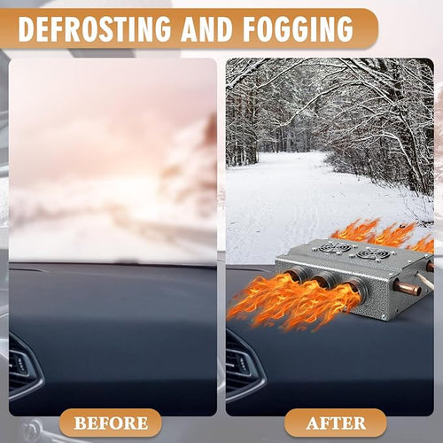 12V Universal Car Auxiliary Heater - Windscreen Demister & Defroster - Compact Underdash Heater Kit for Suv Utv Camper - Winter Automotive Air Conditioner for Heating & Defrosting(6 Ports)