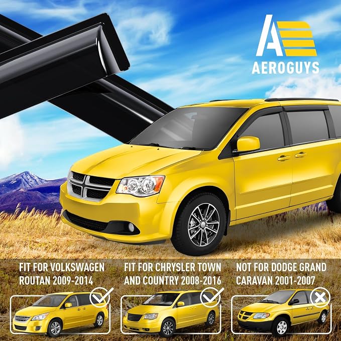 Extra Durable Window Deflectors Tape-On Window Visors Rain Guards Fit for Dodge Grand Caravan 2008-2020, Sun Visors, Wind Vent for Shades, Exterior Car Accessories - 4 pcs. AG0895