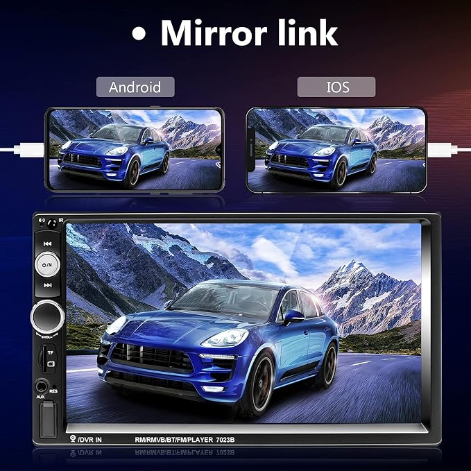Double Din Car Stereo Radio 7 Inch Touch Screen Bluetooth Handsfree Mirror Link USB SD FM Audio Receiver with Backup Camera Wireless Steering Wheel Control