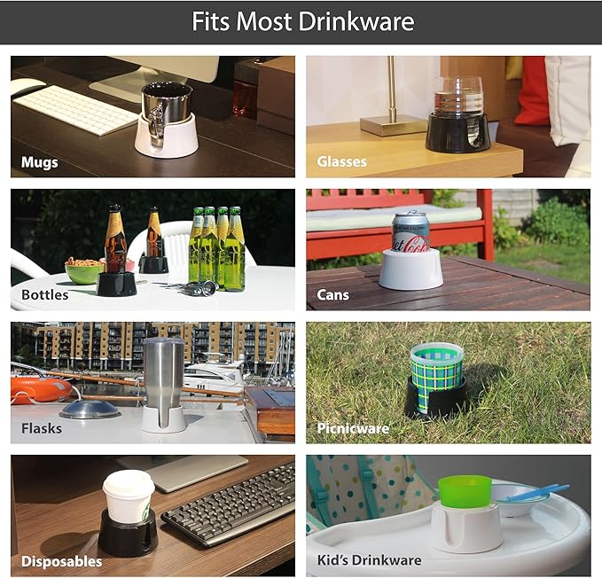 TableCoaster - Original Anti-Spill Table and Desk Cup Holder, Jet Black - RV and Boat Drink Holder, A Tip-Proof Coaster with Tacky Base and Walled Profile to Prevent Spilled Drinks