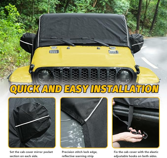 Gladiator Cab Cover for Jeep Gladiator JT 2020-2024 4 Door 600D Oxford Gladiator Cover with 6 Gust Hooks Half Cover Protect from Sunshine, UV, Snow, Rain, Wind, Scratch Resistant Black