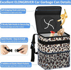 Car Trash Can Bin for Back Seat Leak Proof, Cute Car Trash Bag Hanging, Vehicle Trash Can for SUV Truck Van, Automotive Garbage Cans Front Seat Leopard Print