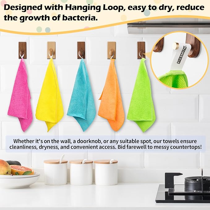 Microfiber Cleaning Cloth, 50 Pack Cleaning Rags, Cleaning Towels for Housekeeping, Kitchen, Car, Lint-Free, Reusable Shop Towels with 5 Colors (Green/Blue/Yellow/Orange/Pink), 12"X12"