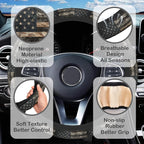 Camo American Flag Steering Wheel Cover for Women, Anti-Slip Car Steering Wheel Cover with 2 Pcs Cup Holders Neoprene Breathable Car Accessories Universal 15 Inch Auto Interior Decor