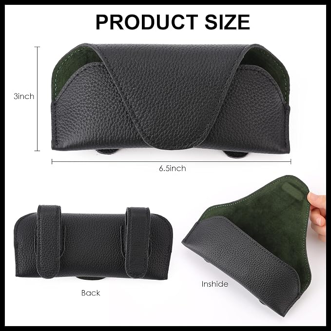 Magnetic Sunglass Holder for Car Visor Clip, Leather Car Glasses Holder, Visor Accessories Eyeglasses Holder Glasses Storage Case (01-Black)