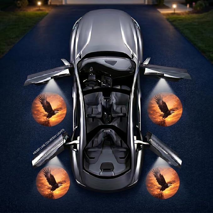 2PCS Eagle Car Door Lights Projector, Magnetic Logo Projector Door Lights, Wireless LED Welcome Puddle Light, Eagle Car Accessories Decor, Eagles Gifts for Women Men, Fit All Vehicles Motorcycle