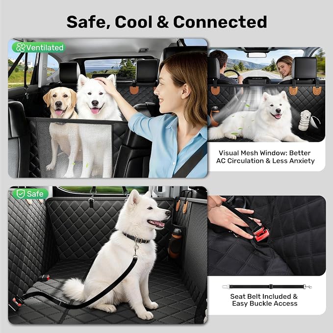 Heavy-Duty Dog Truck Seat Cover, Flat Solid Back Seat Extender for Multi Large Dogs, Hard Bottom Supports 450 lb, Waterproof Hammock Protector, XL for Full-Size Crew Cab Trucks & SUVs, Matte Blk