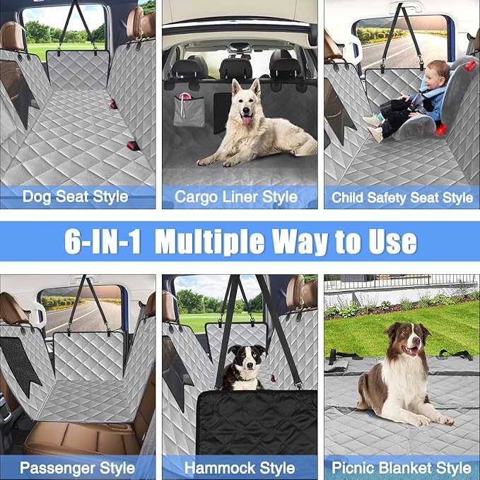 Dog Car Seat Cover XL, Heavy Duty Dog Seat Cover for Back Seat, 100% Waterproof Nonslip Hammock for Car with Side Flap, Scratch Proof Pet Back Seat Covers