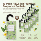Large 12 Packs Hawaiian Plumeria Hanging Scented Sachets Long-Lasting Closet Deodorizer Air Freshener Fabric Refresher Odor Eliminator for Drawer Home Fragrance Gift Set