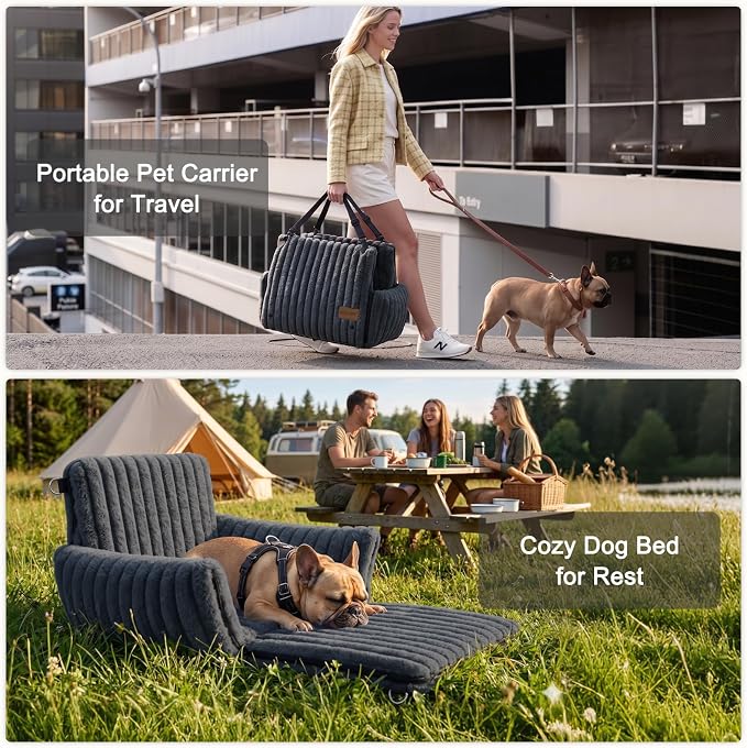 Dog Car Seat for Small/Medium Dogs up to 25 lbs, Multi-Functional Dog Carrier for Car with Detachable Washable Cover, Pet Travel Bed with Clip-On Safety Leash, Grey
