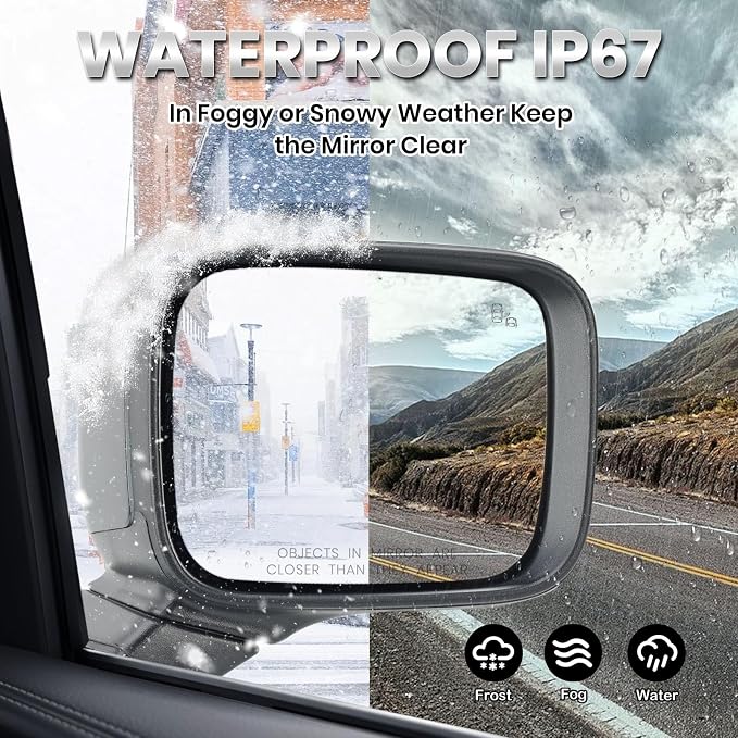 Passenger Side Mirror Compatible with Jeep Renegade 2015-2023 with Temperature Sensor Power Glass Heated with Turn Signal Blind Spot Manual Folding Bright Black Right Door Mirrors (7＋3 Pins)