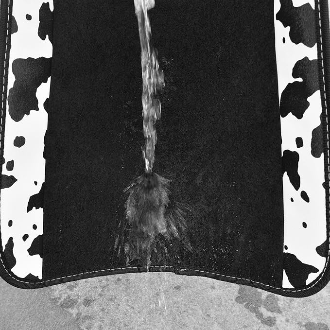 Waterproof Universal 3Pcs Car Floor Mats, Cow Print Car Mats Fit for SUV,Vans,sedans, Trucks,Set of Vehicles Car Carpet with Driver Heel Pad and Nibs Backing, Cute Women Girly (Black White)