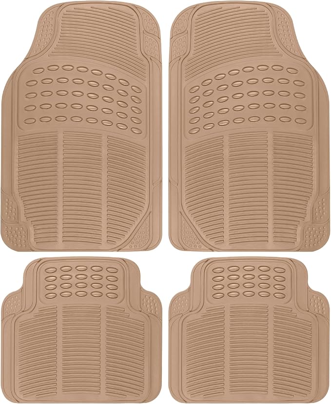 ProLiner Floor Mats for Cars Trucks SUV, 4-Piece All-Weather Car Mats with Universal Fit Design, Durable Car Floor Mat with Capture Ridges, Waterproof Rubber Floor Mat for Cars (Beige)