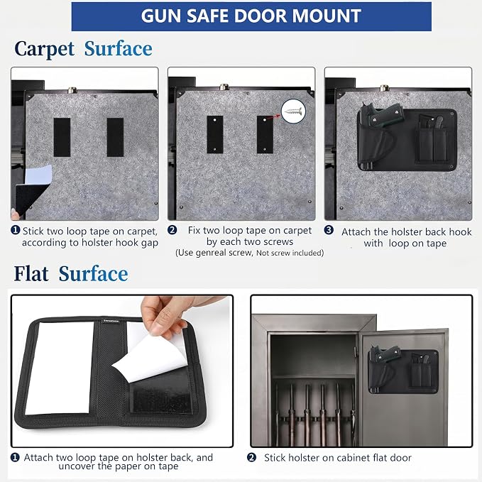 Upgraded Gun Holster with Back Hook, Strong Adhesive Strip, Two Way Mount, Universal Pistol & Mag Holster for Most Pistols, Foldable Gun Holsters with Snap Button, for Daily Storage or Outside Carry