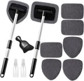 11pcs Windshield Cleaner Tool, Car Window Cleaning Wash Kit with 6 Reusable Microfiber Pads 2 Spray Bottles and Extendable Handles Auto Glass Wiper Kit, Gray