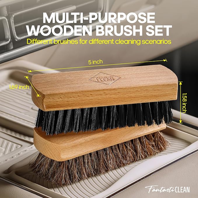 9PC Car Detailing Kit，Boars Hair Brush，Horse Hair Bristle，Suede-Coral Cloth，Car Dust Brush，Microfiber Towel & Applicator，Scratch-Free & Ultra-Soft for Leather, Seats & Interior Cleaning
