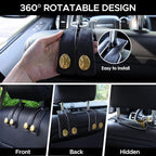 4 PCS Leather Car Seat Hooks for Headrest, Vehicle Hanger Storage Organizer Universal for Handbag Purse, Car Accessories Gift (Black-Gold-4 PCS)