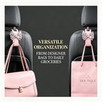 2PCS Bling Bow Car Seat Headrest Hooks, S Type Crystal Rhinestone Bowknot Auto Seat Back Storage Hooks, Diamond Cute Bow Vehicle Storage Organizer, Universal for Purses Bags Groceries(Pink)