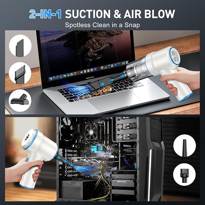 Handheld Car Vacuum Cleaner, 9000PA Vacuum Cleaner & Air Duster, 120W High Power Vacuum Portable Cordless, Hand Held Vacuum Rechargeable with Multi-Nozzles & LED Light for Home, Car, Office