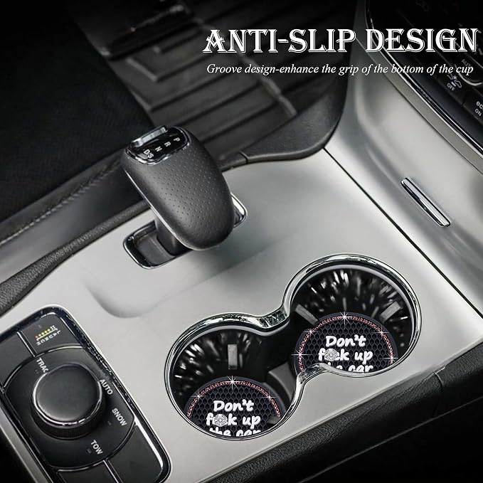 2PCS Bling Crystal Rhinestone Cup Holder Coaster – 2.75 Inch Anti-Slip Auto Insert Cup Coaster – Sparkling Interior Decor Accessories for Cars & Vehicles(Black & Red)