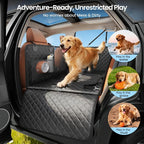 2.0 Hard Bottom Back Seat Extender for Heavy-Duty Dogs, Dog Car Seat Cover with Cushion Sponge, Waterproof Dog Hammock with Mesh Window for Car, Universal Fits for SUV/Small Truck, L, Black