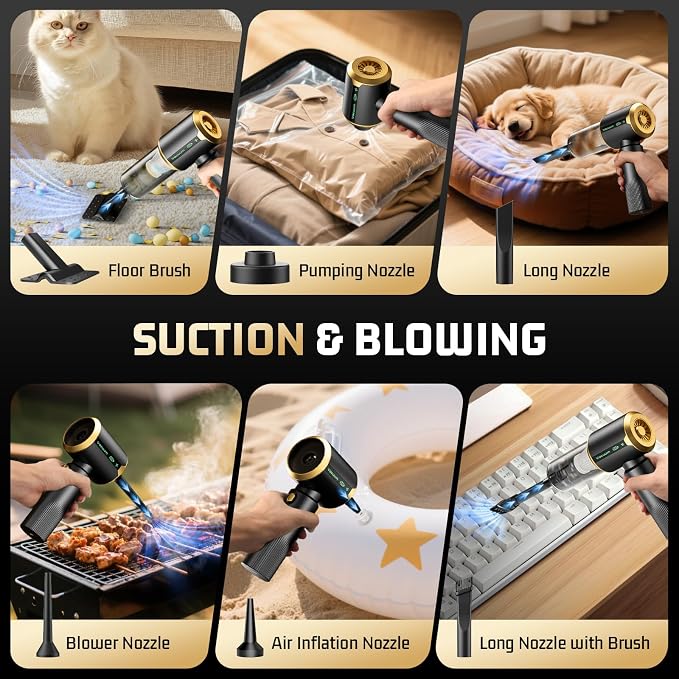 Cordless Car Vacuum Cleaner: Handheld Vacuum with 16000Pa Strong Suction, Brushless Motor & HEPA Filter, 7-in-1 Cleaning Kit, Type-C Charging for Home Office Car Pet - Cinder