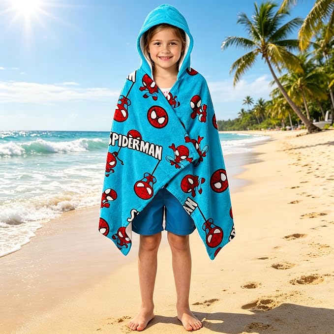 Spide Printed Soft Cotton Terry Hooded Towel Wrap, Absorbent Wearable Towel for Bath Pool Beach Lounging, 28 in x 55 in