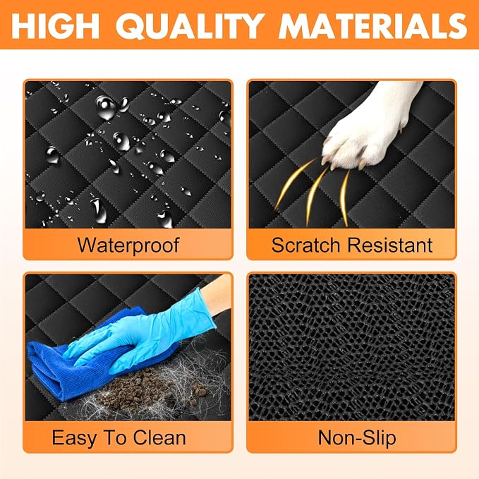 Backseat Cover for Dogs, Waterproof and Non-Slip Pet Bench Seat Covers, Car Seat Protector for Back Seat, Universal Size Rear Car Seat Cover Fits Cars, Trucks and SUVs, L-Carbon Black