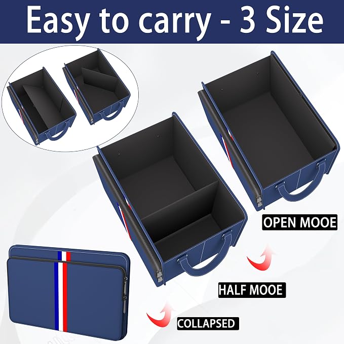 Trunk Organizer for Car, Waterproof Collapsible 3 Compartments Car Organizer, Foldable Storage for Car Accessories, Tools, Sundries for Women Men, Tote Bag (Blue, Standard)