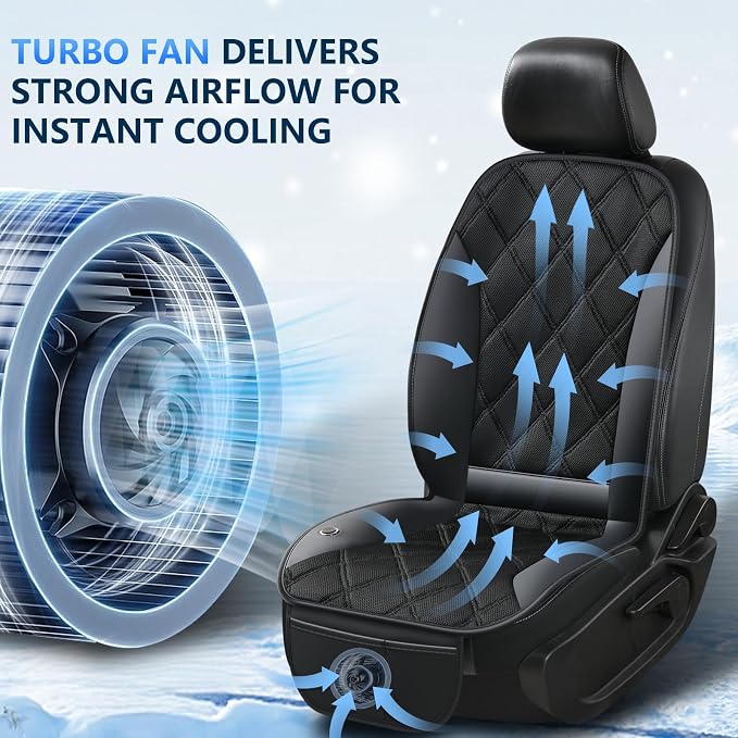 Cooling Car Seat Cover Ventilated Car Seat Cushion with 3-Speed Adjustable Cooling Car Seat Pad Universal Fit Car SUV Truck Van for Summer Driving, Black