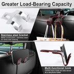 Upgraded Superior Leather Car Seat Back Headrest Hook, 2 in 1 Auto Seat Hook Hangers Holder Organization Interior Accessories for Purses Coats Umbrellas Grocery Bags Handbag (Black/Red)