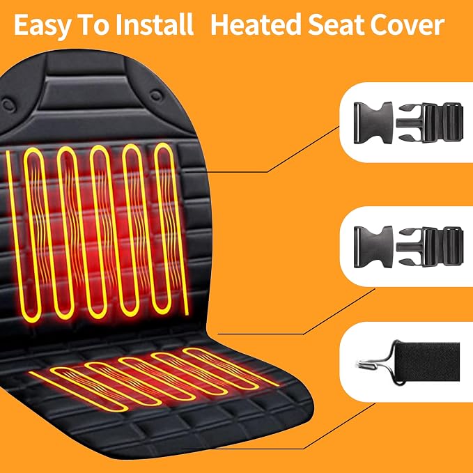 FOTN Heated Seat Covers, Fast Heating Heated Seat Warmer High-Low Heating Settings, UL Listed,Black,Upgrade., LT0614