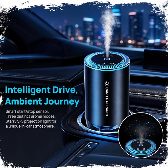 Portable Waterless Essential Oil Diffuser for Car Home, 50ml Nano Scent Nebulizer with 3 Adjustable Mist Levels, Rechargeable Plant-Based Fragrance Diffuser for Office Travel (Ocean)