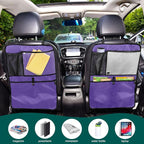 Dark Purple Car Seat Organizer for Kids Backseat Kick Mat with Adjustable Strap Back of Seat Protector for SUV Car Vehicle 2 Pcs