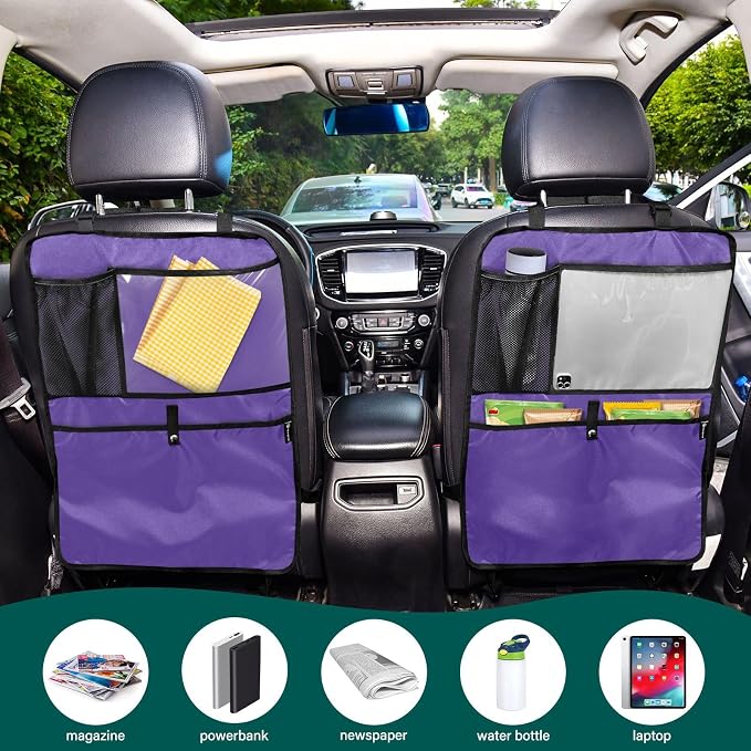 Dark Purple Car Seat Organizer for Kids Backseat Kick Mat with Adjustable Strap Back of Seat Protectors for Car Vehicle SUV 1 Pcs
