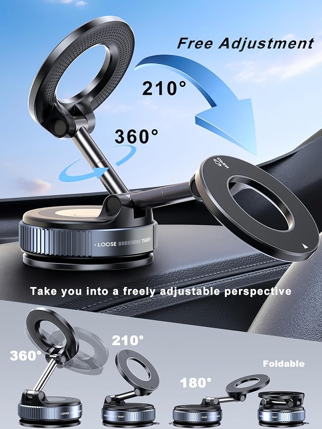 Upgraded 360° Nano Gel Vacuum Magnetic Phone Holder, 108+LBS Heavy Duty Suction Cup Phone Mount for Car Dashboard & Windshield, 3000gf MagSafe Compatible with iPhone 17/16 Pro Max White