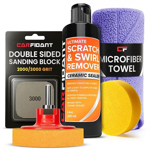 Scratch and Swirl Remover - Car Scratch Remover for Vehicles Paint - Polishing Compound for Cars - Paint Restorer Kit with Pad, Microfiber and Sanding Block