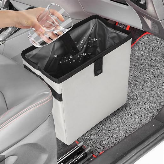 Car Trash Can, Leak-Proof Waterproof Trash Bin Collapsible Portable Auto Garbage Bag Large Capacity Trashcan Storage Bag Multipurpose Car Organizer Hanging (White)