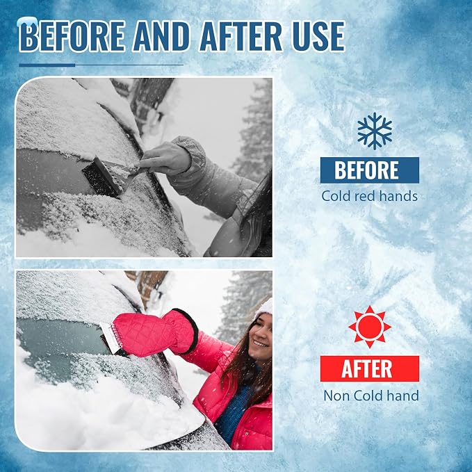 Ice Scraper with Glove Waterproof Ice Scrapers for Car Windshield No Scratch Comfortable Removal Snow Mitt Glove Windproof Warm for SUV Vehicle Truck Snow Quickly Removal