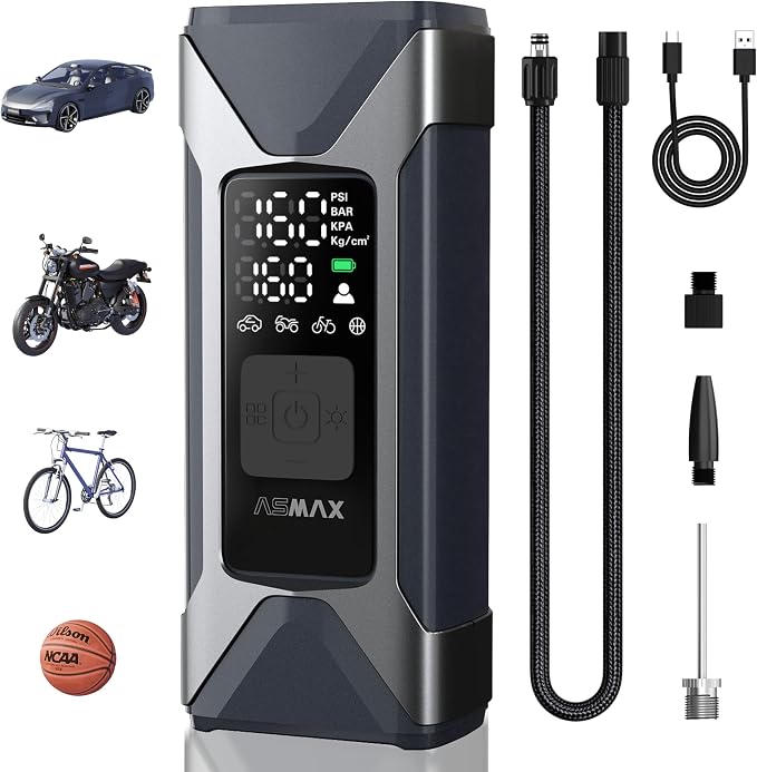 T10 Tire Inflator Portable Air Compressor, 160PSI Cordless Electric Air Pump with 7500mAh Battery, Digital Gauge, Auto Shut-off, Fast Inflation for Car, Motorcycle, Bike, Bicycle, Balls