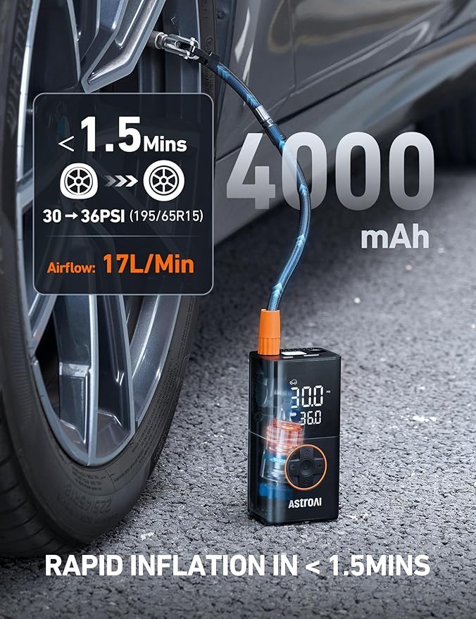 L7 Tire Inflator Portable Air Compressor,150 PSI Cordless Mini Air Bike Auto Shut-Off Pump with Digital Display Pressure Gauge, Fast Inflation & LED Light for Car Tires,Motorcycles,Bikes,Balls