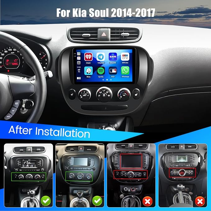 4+128G Android 15 Car Stereo for Kia Soul 2014-2017 (Manual A/C), 9” Touchscreen Radio with CarPlay, Android Auto, Bluetooth, GPS Navigation, WiFi, DSP, FM, RDS + AHD Backup Camera