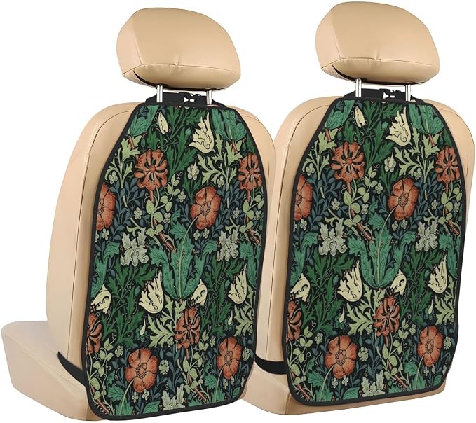 William Morris Compton Vintage Floral Art Car Seat Back Kick Protectors Kick Mats With Storage Pockets For Vehicles To Protect From Dirt Mud Scratches 2 Pack