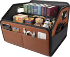 Car Organizer - 2025 Upgraded Leather Car Storage Organizer for Front Back Seat or Floor with 3 Metal Handles 6 Apartments, Multipurpose Car Organizers and Storage Brown.